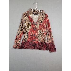 Nic & Zoe Multicolor Abstract LS Button Up Knit Cotton Cardigan Womens Large